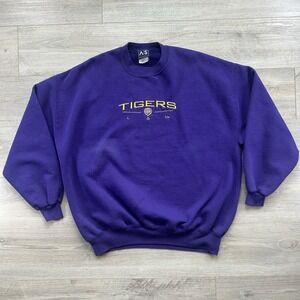 Vintage LSU Tigers Sweatshirt A|S‎ Sports 2XL Purple Embroidered Crewneck 90s